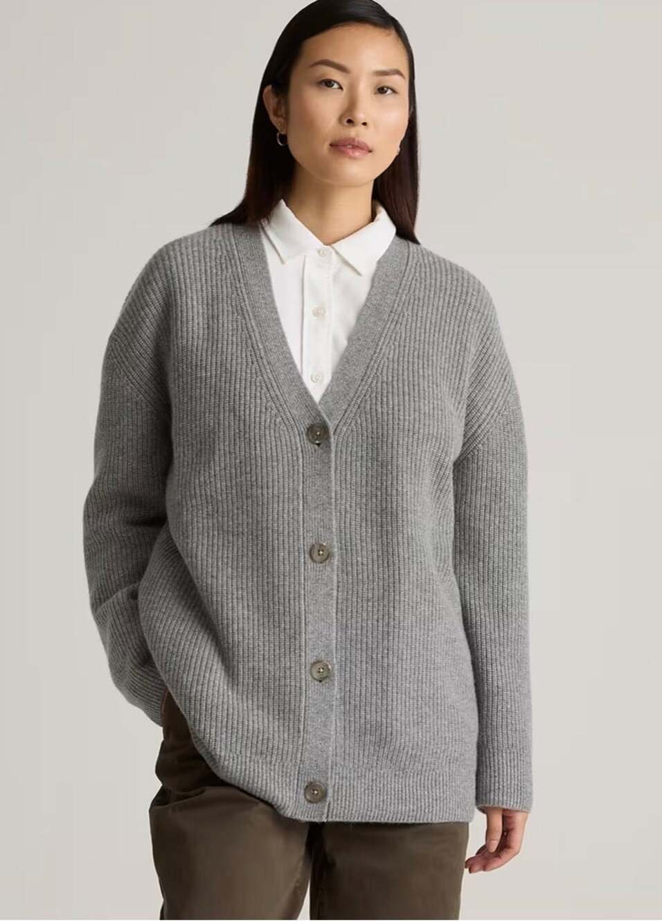 Quince 100% Mongolian Cashmere Oversized Boyfriend Cardigan Gray XS